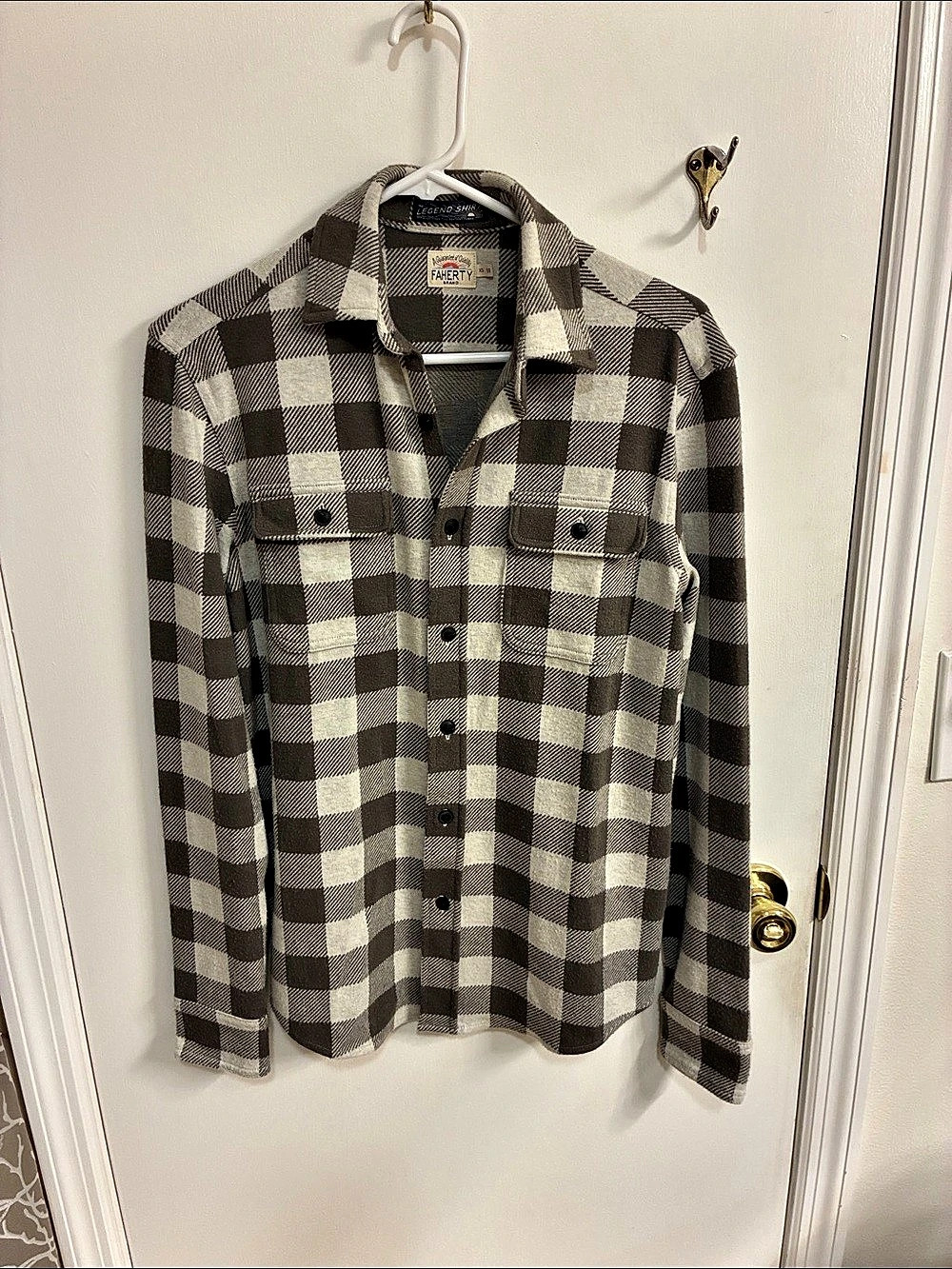 Faherty The Legend Sweater Shirt Checkered Beige & Light Brown Sz XS